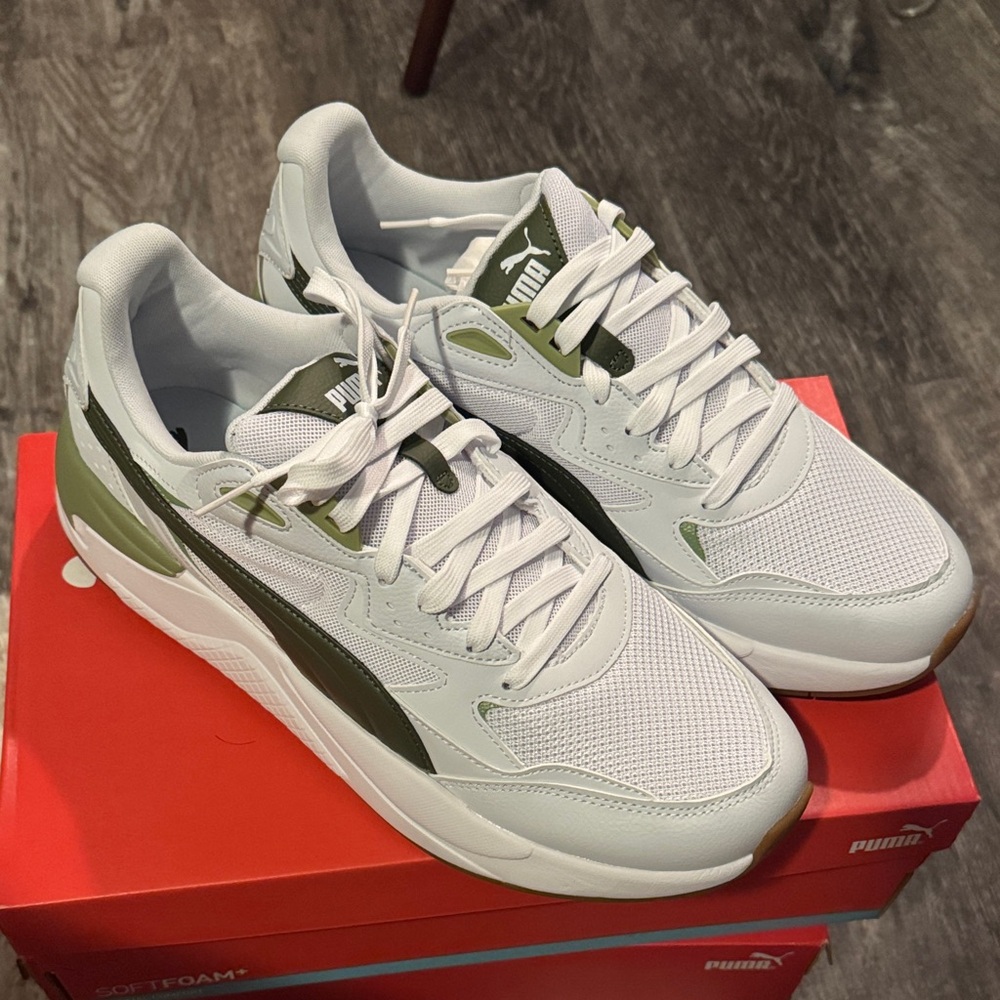 Puma White and Olive Athletic Shoes Men’s Size 13